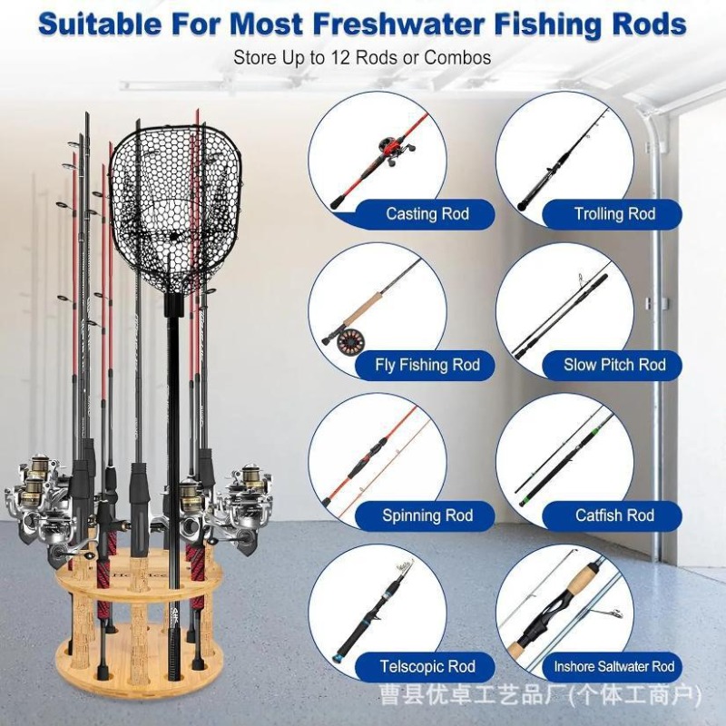 Round Solid Wood Fishing Rod S - Fishing Equipment Storage review and price